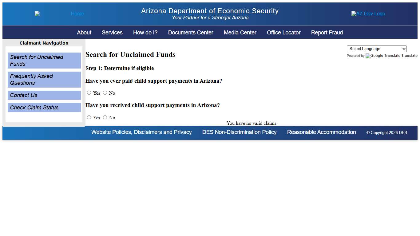 Department of Economic Security: Unclaimed Funds Eligibility